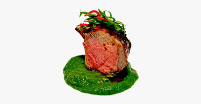 Sichuan lamb chops with Cantonese water spinach - tofu purée